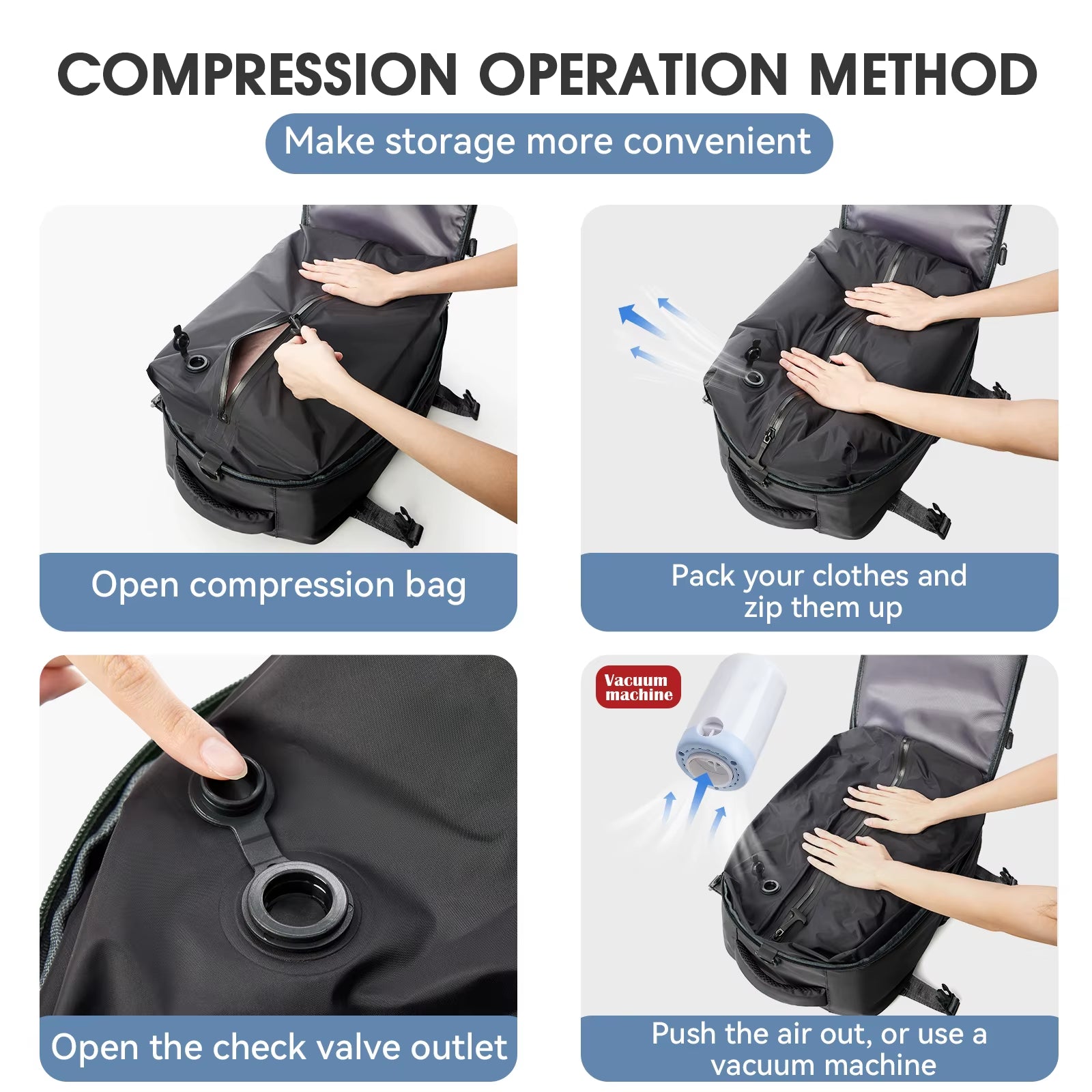 Vacuum Backpack Travel Bag for Men Large Capacity Airback Backpack Business Laptop Backpack Women Expandable Backpack School Bag